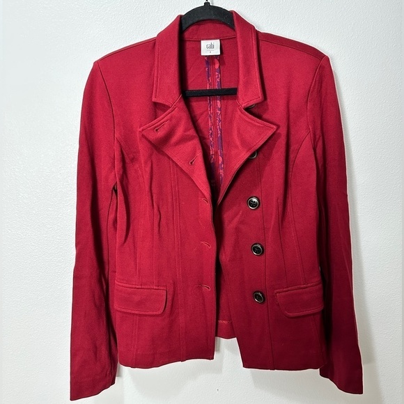 CABI Women’s Sz 2 Small Outing Ponte Blazer Suit Jacket Red Pockets Multi Style - Picture 1 of 4